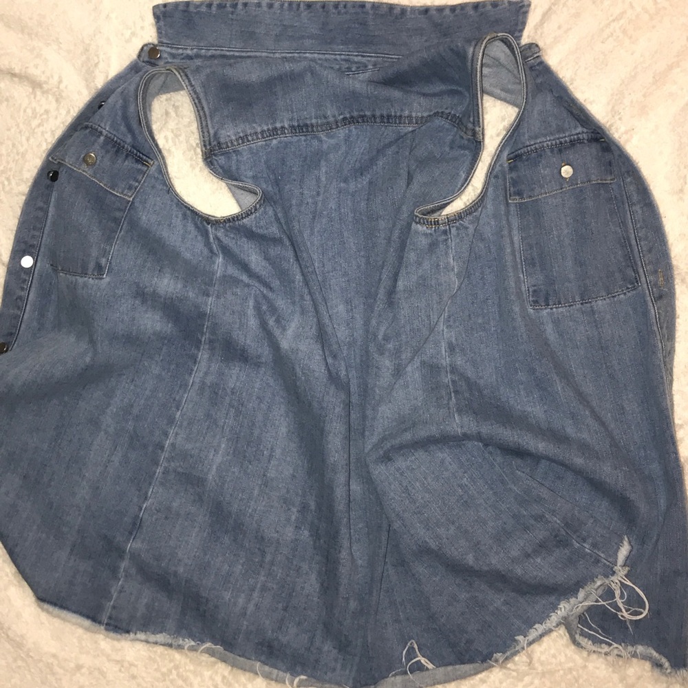 TOPSHOP longline denim vest w/ frayed ends